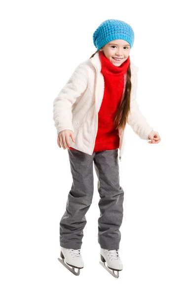 Happy young girl figure skating, isolated — Stock Photo, Image