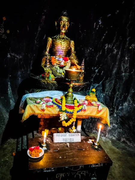 Buddha Statue Bronze Made Meditation Posture Image Taken Flat Angle — Photo