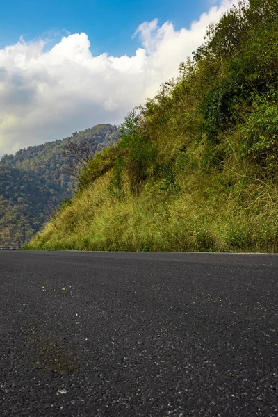 Asphalt Tarmac Isolated Road Grass Blue Sky Morning — Fotografia de Stock