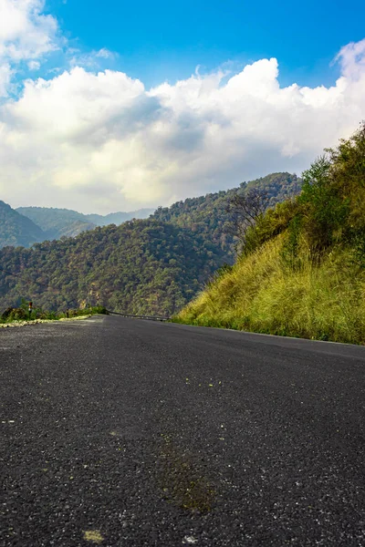 Asphalt Tarmac Isolated Road Grass Blue Sky Morning — Stock fotografie