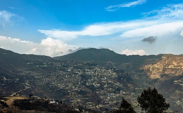 City Urbanization View Hilltop Huge Construction Dramatic Blue Sky Image — 스톡 사진