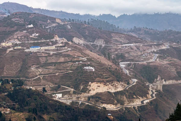 Mountain Curvy Roads Hilltop Day Top Angle Image Taken Bomdila — 스톡 사진