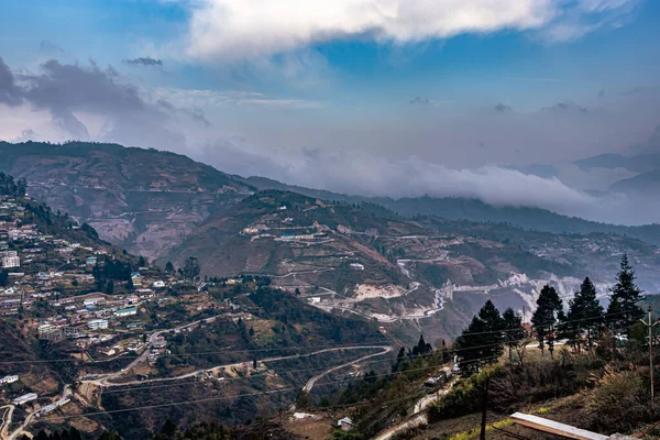 Mountain Curvy Roads Hilltop Day Top Angle Image Taken Bomdila — 图库照片