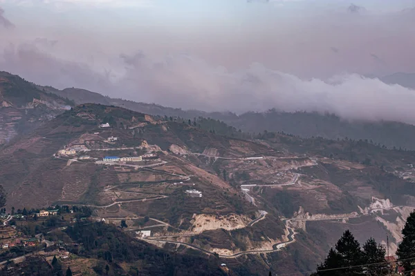 Mountain Curvy Roads Hilltop Day Top Angle Image Taken Bomdila — 스톡 사진