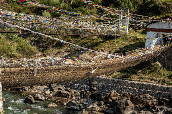 Ősi Szent Vashíd Sok Buddhista Szent Zászlókkal Sík Szögből Kép — Stock Fotó