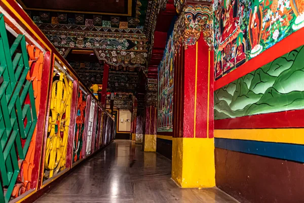 Старый Буддийский Монастырь Украшенной Стены Низкого Угла Изображение Принято Таванг — стоковое фото