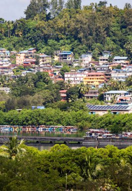 Hindistan ada limanı Blair Palmiye ağaçları ve canlı yamaçlı evler