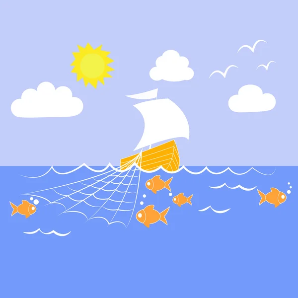 Redes de pesca de pez vela — Vector de stock