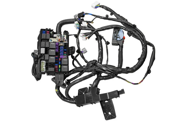 Nowe Bezpieczniki Samochodowe Okablowaniem Białym Tle — Zdjęcie stockowe
