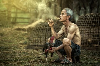 Man cleaning gamecock