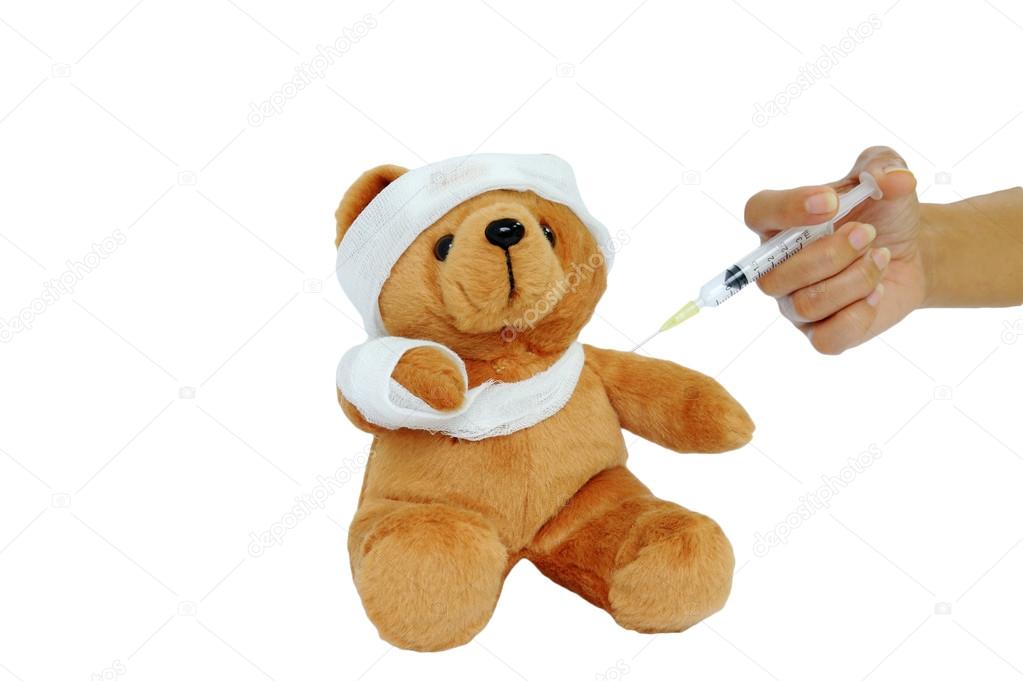 Bear doll are being injected.