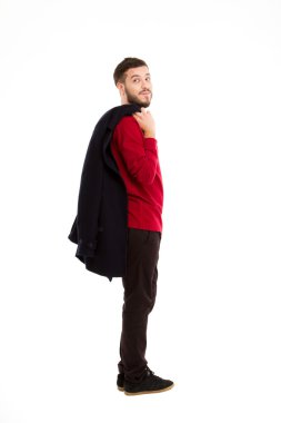 Beyaz arka plan üzerinde izole beyaz sakallı yakışıklı