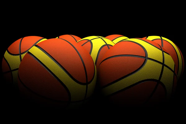 Group of basketballs in dim light — Stock Photo, Image