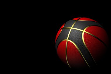 Kırmızı, siyah ve altın renkleri siyah zemin üzerine izole basketbol