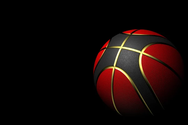 Kırmızı, siyah ve altın renkleri siyah zemin üzerine izole basketbol