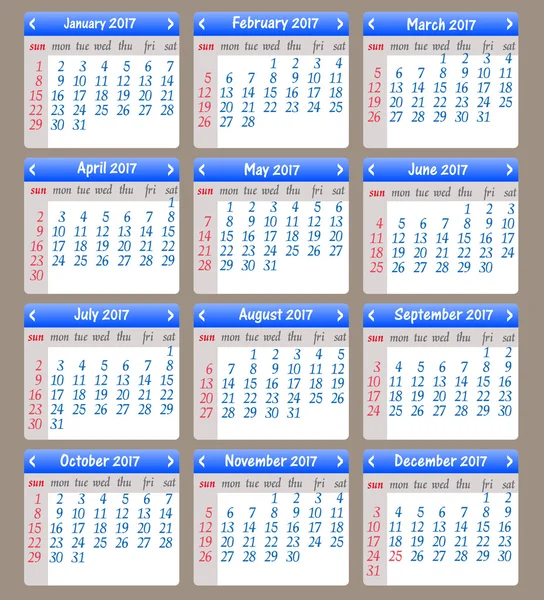 Calendario para 2017 conjunto de elementos de diseño de objetos vector — Archivo Imágenes Vectoriales