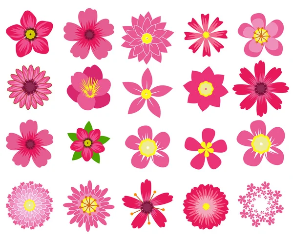 Hermosa colección de vectores de flores de colores en silueta aislada sobre fondo blanco para el diseño — Vector de stock