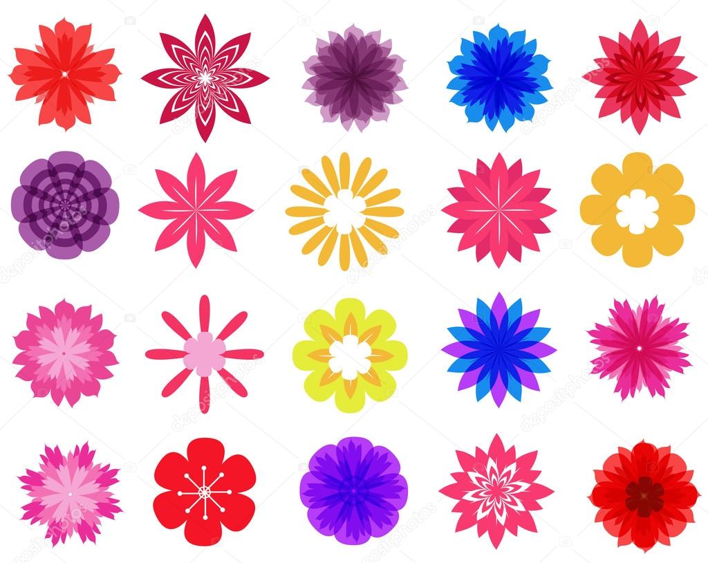 Beautiful colorful flowers vector collection in silhouette isolated on ...