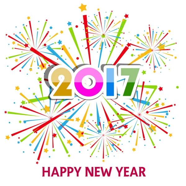 Happy New Year 2017 with fireworks background — Stock Vector