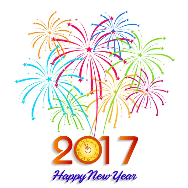 Feliz Año Nuevo 2017 con fondo de fuegos artificiales — Archivo Imágenes Vectoriales