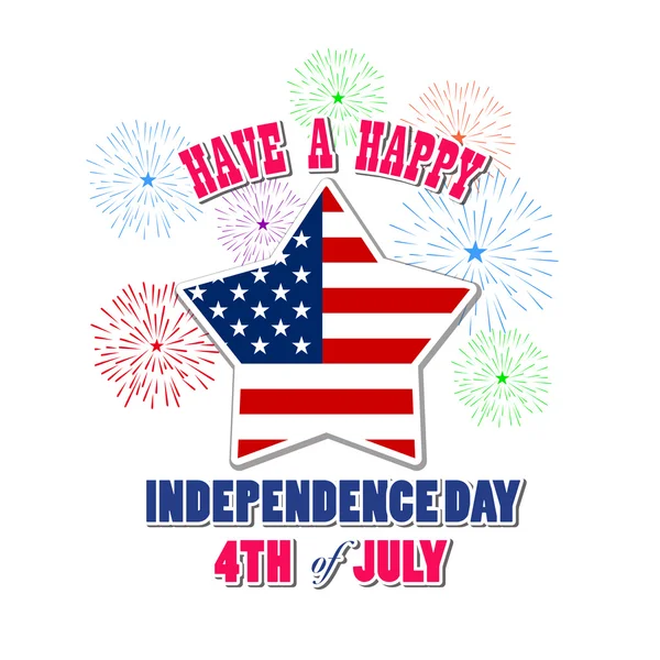 Feliz 4 de julio día de la independencia con fondo de fuegos artificiales — Vector de stock