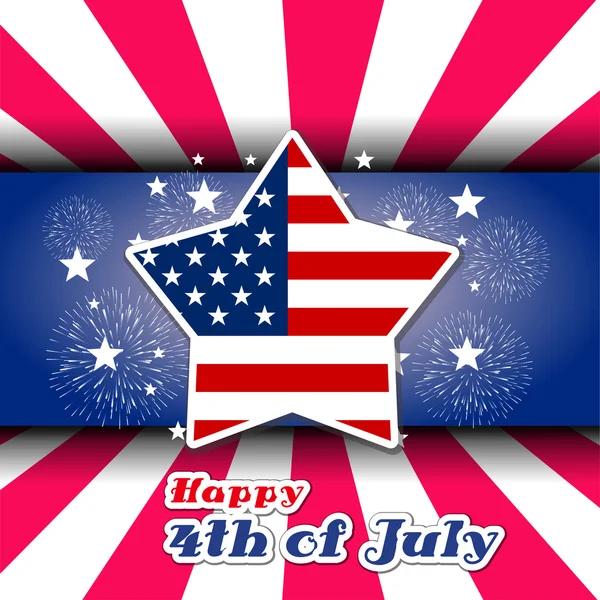 Happy 4th July independence day with fireworks background — Stock Vector