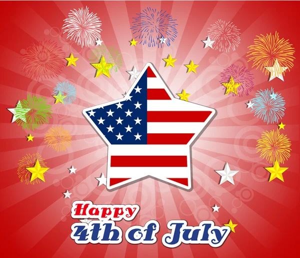 Feliz 4 de julio día de la independencia con fondo de fuegos artificiales — Vector de stock