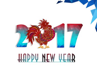 Mutlu yeni yıl güzel renkli ve parlak çokgen horoz ile horoz 2017 yılı.