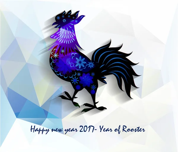 Šťastný nový rok 2017 rok kohouta s krásné pestré a zářivé mnohoúhelník kohout. — Stockový vektor