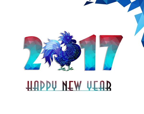 Happy New Year 2017 year of rooster with Beautiful colorful and bright polygon rooster. — Stock Vector