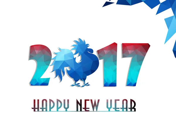 Happy New Year 2017 year of rooster with Beautiful colorful and bright polygon rooster. — Stock Vector