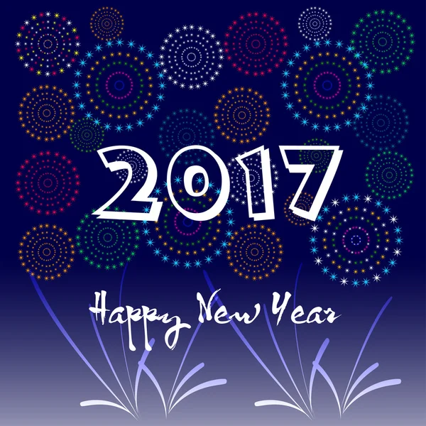 Feliz Año Nuevo 2017 con fondo de fuegos artificiales — Vector de stock