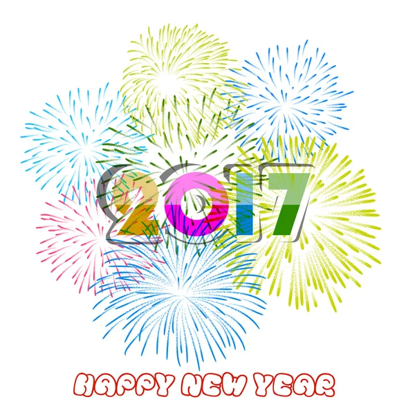 Happy New Year 2017 with fireworks background — Stock Vector