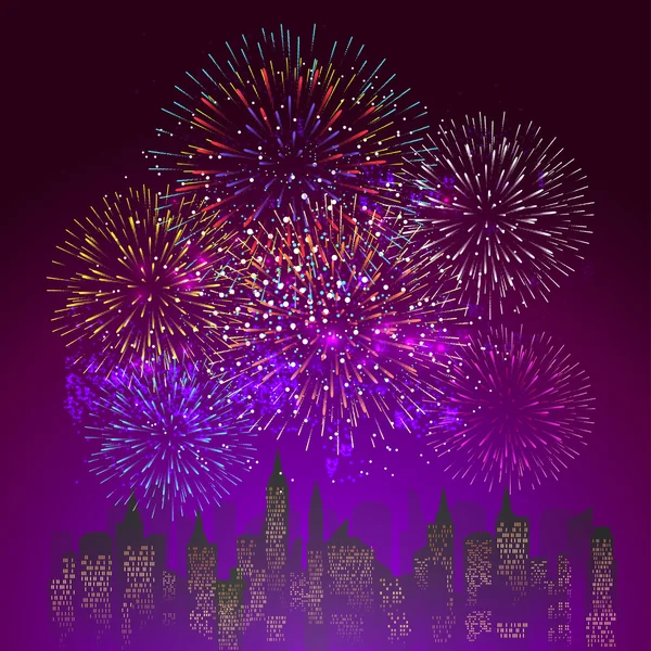 Affichage de feux d'artifice pour la nouvelle année et toute illustration vectorielle célébration — Image vectorielle