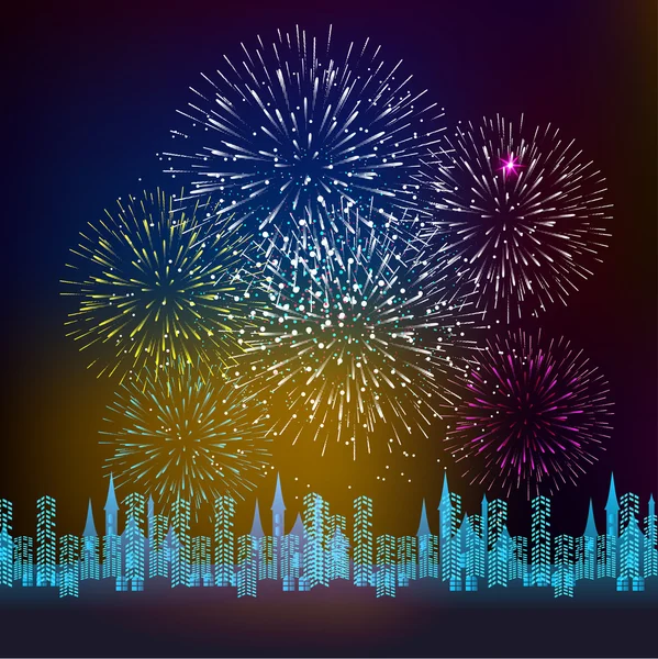 Affichage de feux d'artifice pour la nouvelle année et toute illustration vectorielle célébration — Image vectorielle