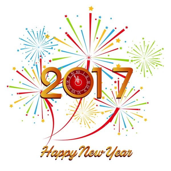Spettacolo fuochi d'artificio felice anno nuovo 2017 — Vettoriale Stock