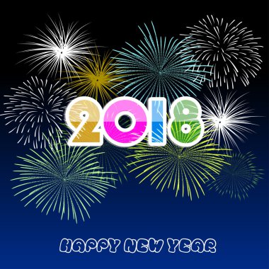 Renkli fireworks vektör Illustration. Mutlu yeni yıl 2018 Tema
