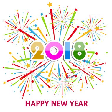 Renkli fireworks vektör Illustration. Mutlu yeni yıl 2018 Tema