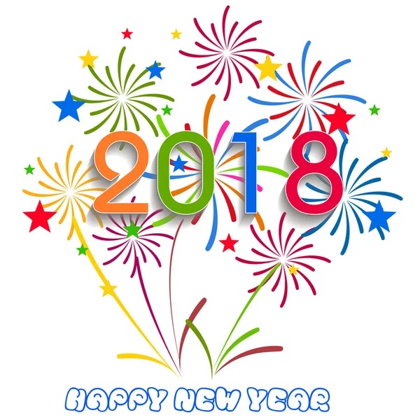Ilustración vectorial de fuegos artificiales de colores. Tema Feliz año nuevo 2018 — Vector de stock
