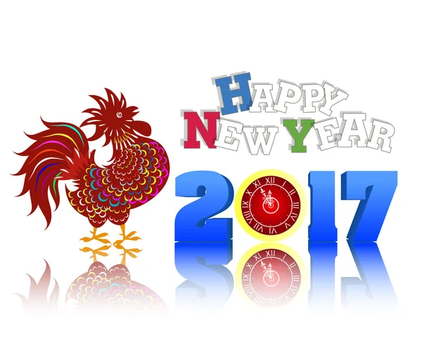 Tarjeta de felicitación de feliz año nuevo 2017. Celebración del Año Nuevo Chino del Gallo. año nuevo lunar — Archivo Imágenes Vectoriales