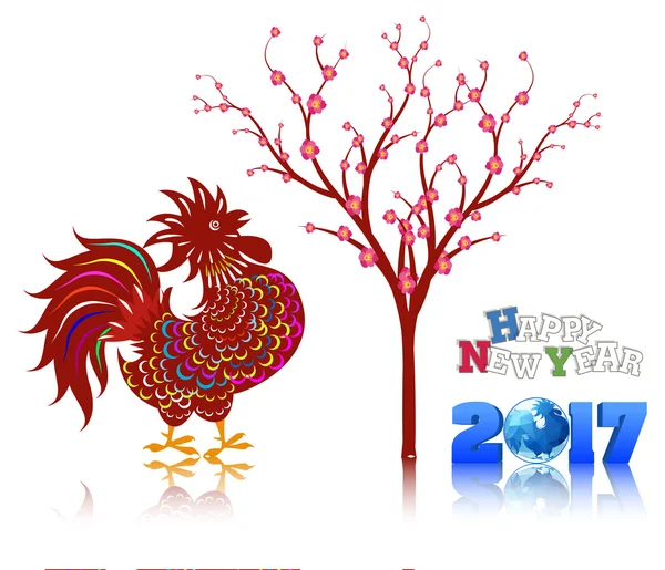 2017 ευτυχισμένο το νέο έτος ευχετήρια κάρτα. Γιορτή κινεζικό νέο έτος του κόκκορα. σεληνιακό νέο έτος — Διανυσματικό Αρχείο