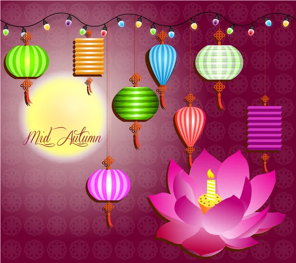 Mid Autumn Festival vector with lotus lantern — Stock Vector