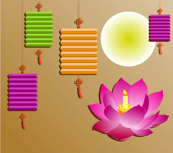 Mid Autumn Festival vector with lotus lantern — Stock Vector