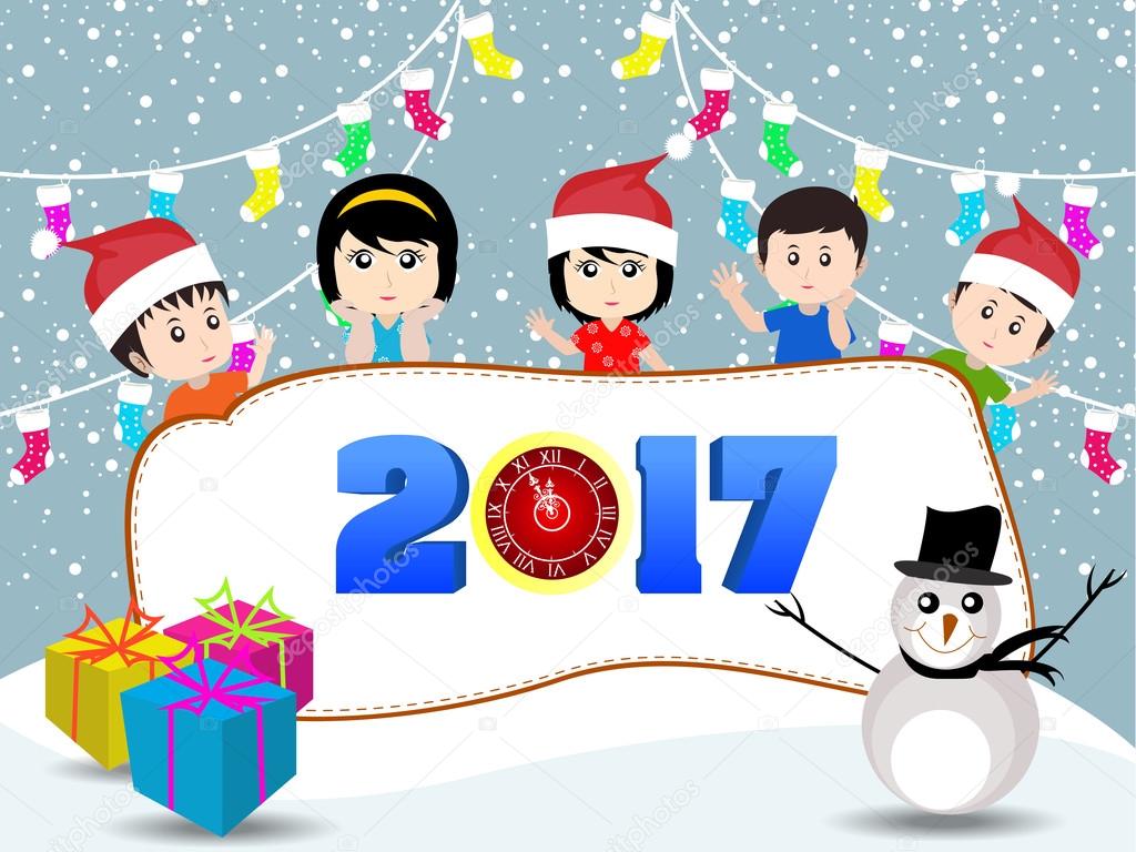 Joyeux Noël Et Bonne Année 2017 Avec Enfants Drôles Image