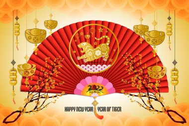 Mutlu Çin Yeni Yılı 2022 - Kaplan yılı. Ay Yeni Yıl afişi tasarım şablonu.