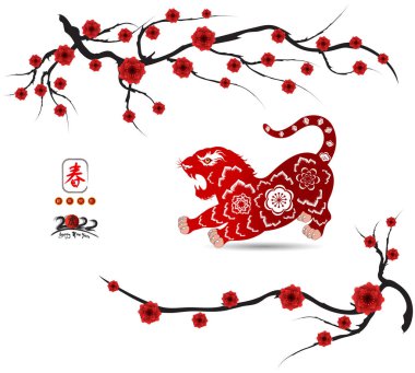 Mutlu Çin Yeni Yılı 2022 - Kaplan yılı. Ay Yeni Yıl afişi tasarım şablonu.