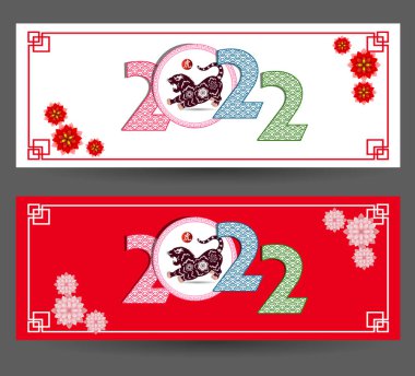 Mutlu Çin Yeni Yılı 2022 - Kaplan yılı. Ay Yeni Yıl afişi tasarım şablonu.