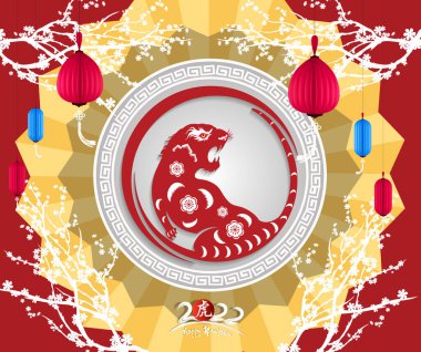 Mutlu Çin Yeni Yılı 2022 - Kaplan yılı. Ay Yeni Yıl afişi tasarım şablonu.