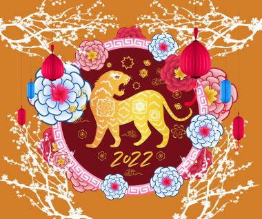 Mutlu Çin Yeni Yılı 2022 - Kaplan yılı. Ay Yeni Yıl afişi tasarım şablonu.