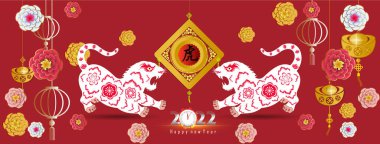 Mutlu Çin Yeni Yılı 2022 - Kaplan yılı. Ay Yeni Yıl afişi tasarım şablonu.